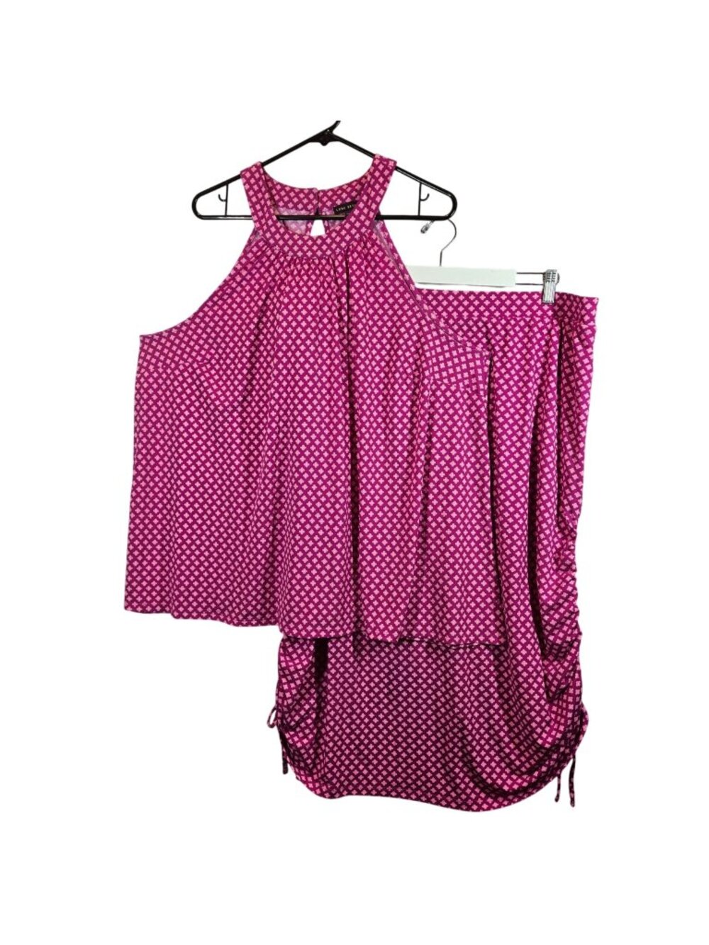 Lane Bryant Womens 22/24 Pink Top Ruched Skirt Set flowy stretchy vacation fun